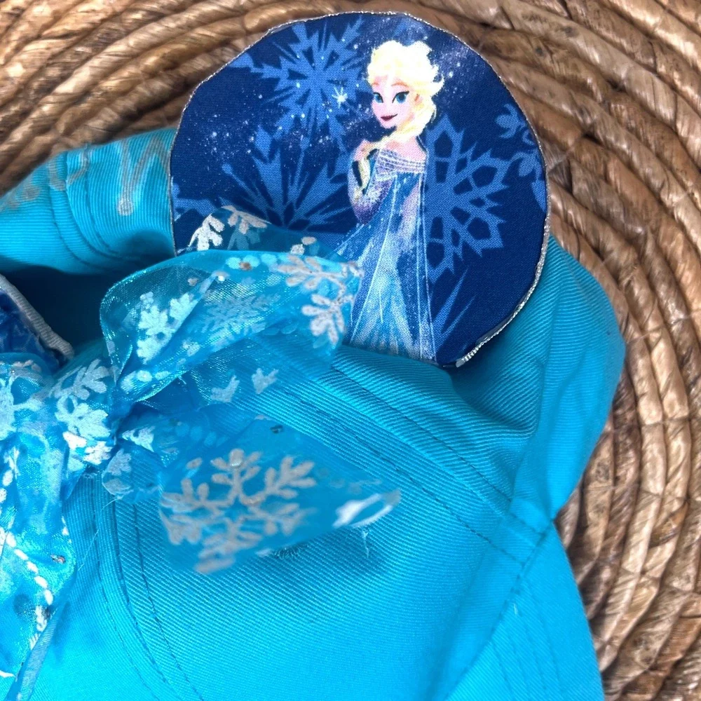 Disney Frozen Elsa Baseball Cap Kids One Size Blue Mouse Ears Snowflake‎ Bow Hat